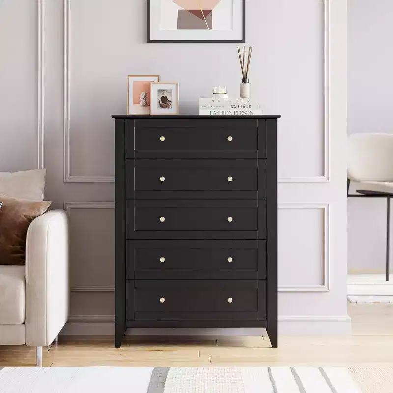 Garvee 5 Drawer Dresser, Farmhouse Tall Wood Chest of Drawers for Clothes, Big Storage Dressers Organizer, Living Room, Closet, Hallway