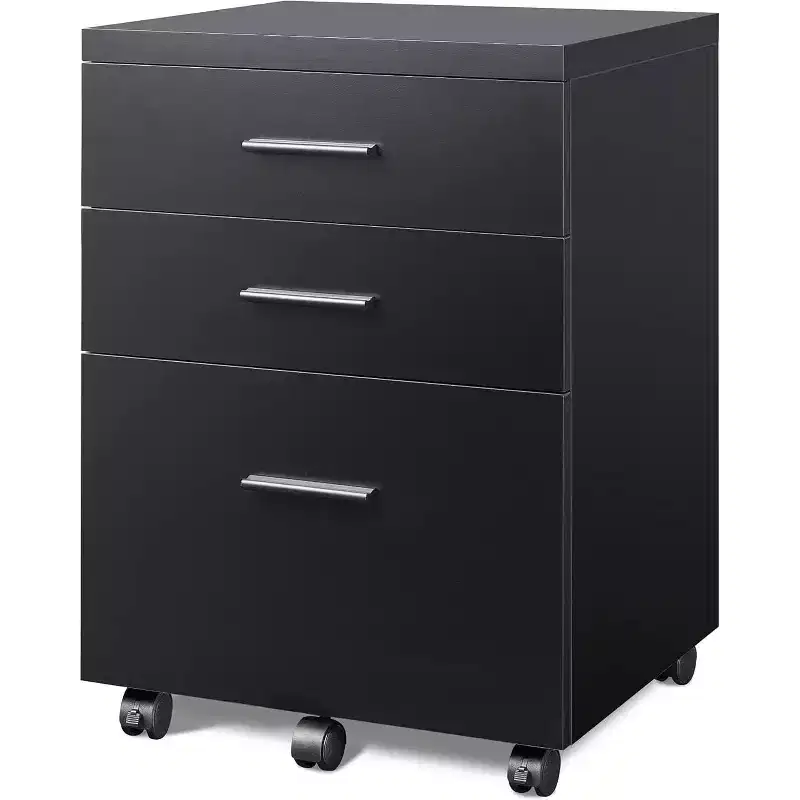 Black / Walnut / White 3-Drawer Rolling File Cabinet – Under Desk, 1-Person Home Office