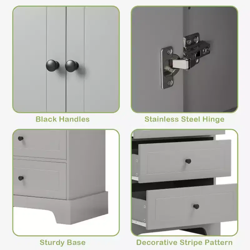 Tall Freestanding Storage Cabinet, with 4 Drawers & 2 Doors, Bathroom Storage Cabinet with Adjustable Shelf for Bathroom, Living Room