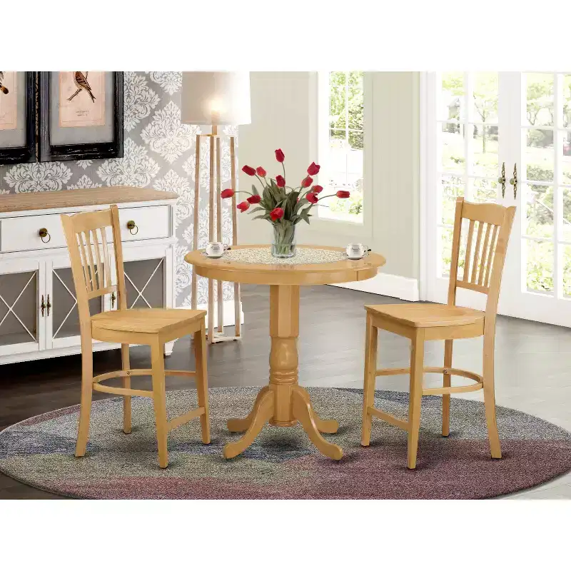 HomeStock 3-Pc Natural Oak Finish Solid Wood Top - Dining Room Set - Seats 4