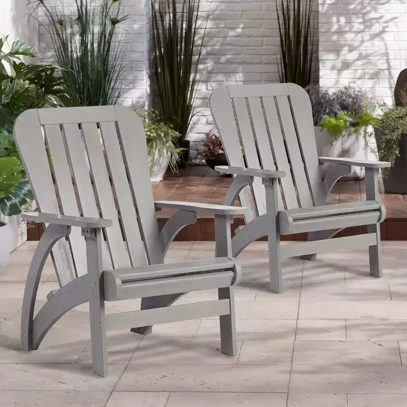 Teal Island Designs Dylan Gray Wash Wood Porch or Patio Adirondack Chairs Set of 2