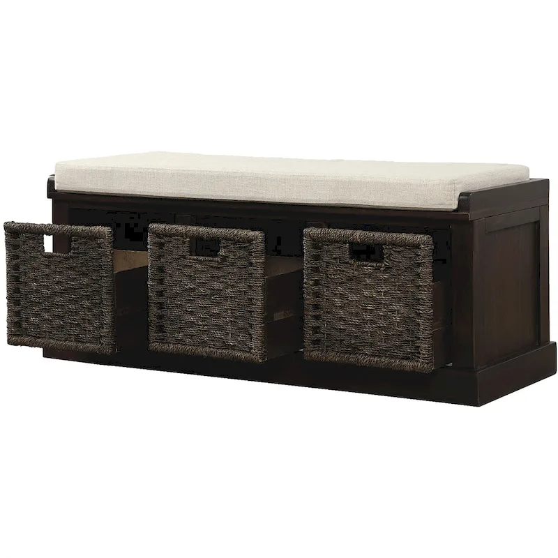 Entryway Bench with 3 Removable Rattan Baskets