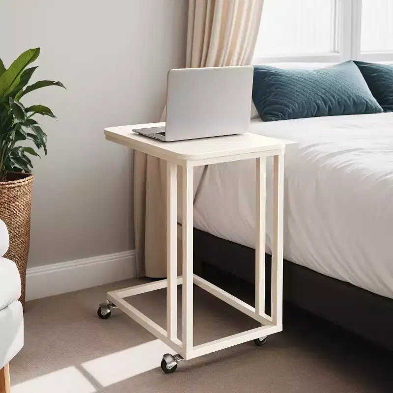 C Shaped End Table TV Tray End Table, C Shaped TV Tray With Metal Frame Rolling Casters TV Tables For Living Room For Eating Bed Table Tray