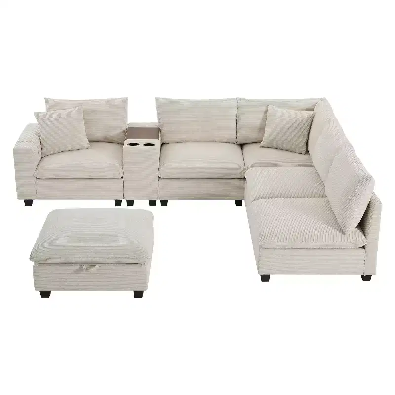 Modern Chenille 4-seat Sectional Sofa with Ottoman, L-Shaped Cloud Couch Set with Throw Pillows