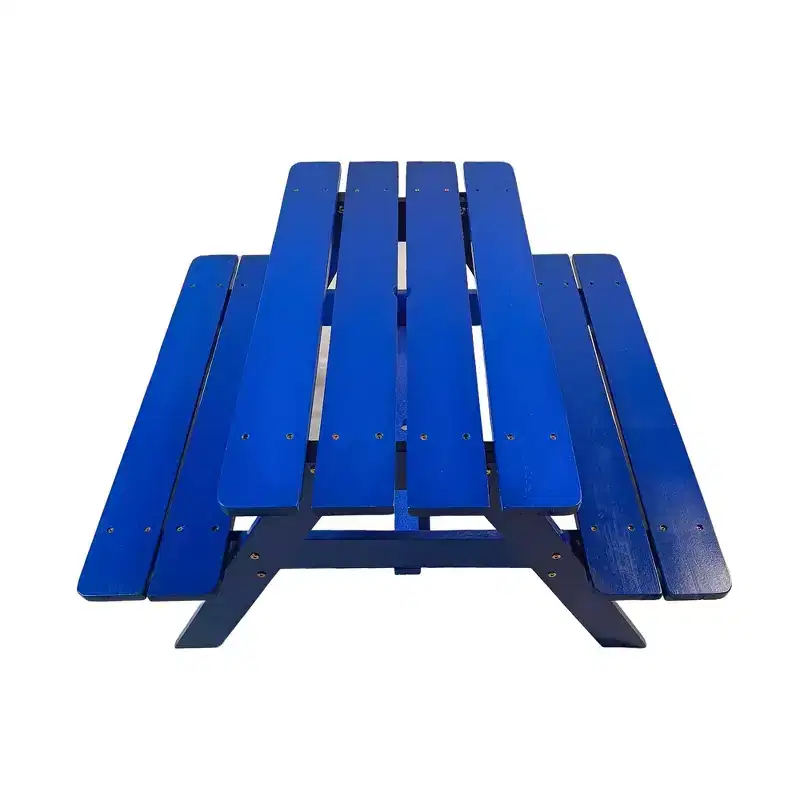 Kids Wooden Picnic Table and Bench Set, Children's Outdoor Dining Table and Chairs, Blue Patio Table for Eating, Drawing, Crafts and Play