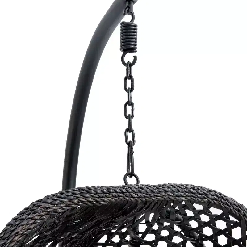 Swinging Chair Hammock Egg Chair Patio Wicker Swing Egg Hanging Chair With Stand, 350lbs Maximum Weight Capacity, Black