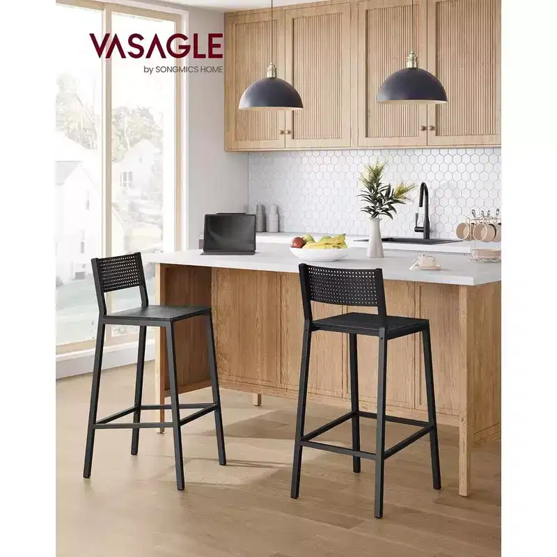 VASAGLE Bar Stools, Set of 2 Bar Chairs, Tall Bar Stools with Backrest, Industrial in Party Room