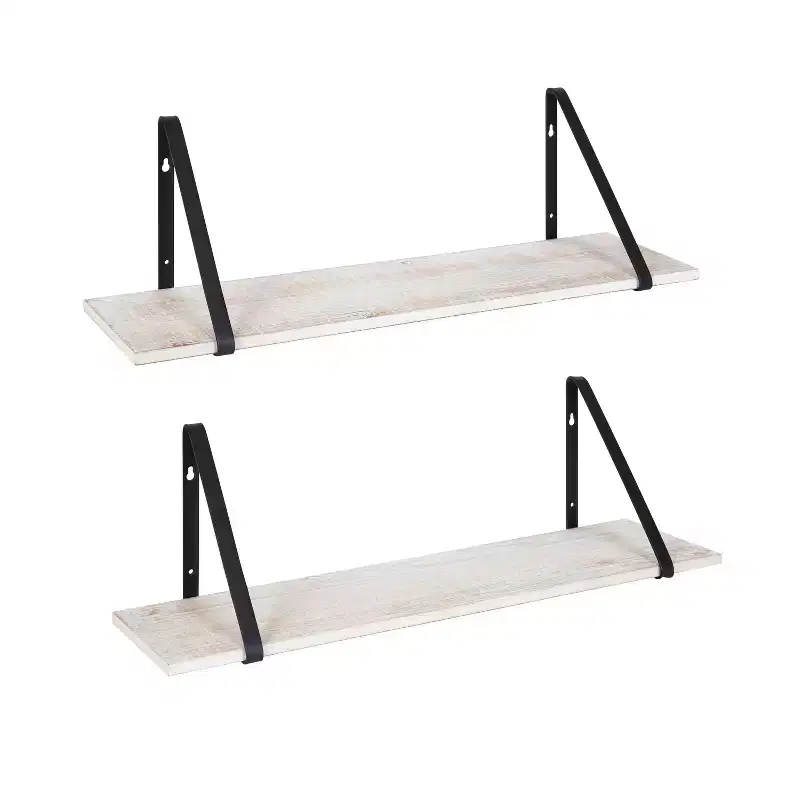 Soloman Rectangle Wood Floating Shelf, 2 Pk-28, White