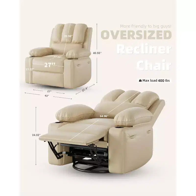 Manual Recliner Chair, PU Leather Reclining Sofa Chair, Modern Comfy Armchair for Bedroom or Living Room, Leather Recliner Chair for Adults