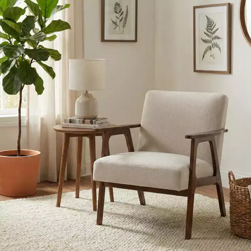 GDFStudio Bennett Mid-Century Modern Rubberwood Frame Fabric Upholstered Accent Chair