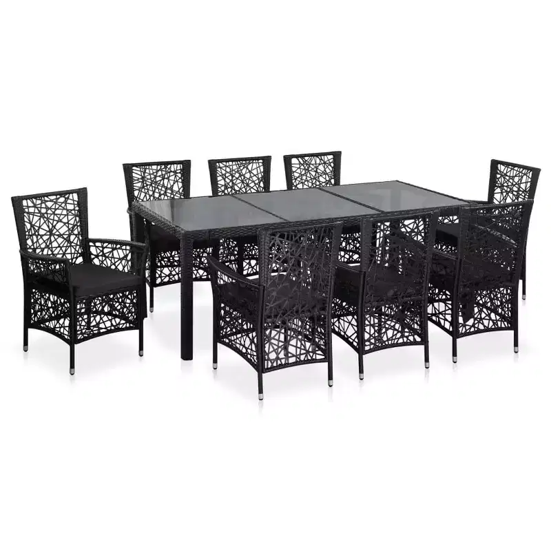 vidaXL Dining Set PE rattan, Steel, Tempered Glass Large