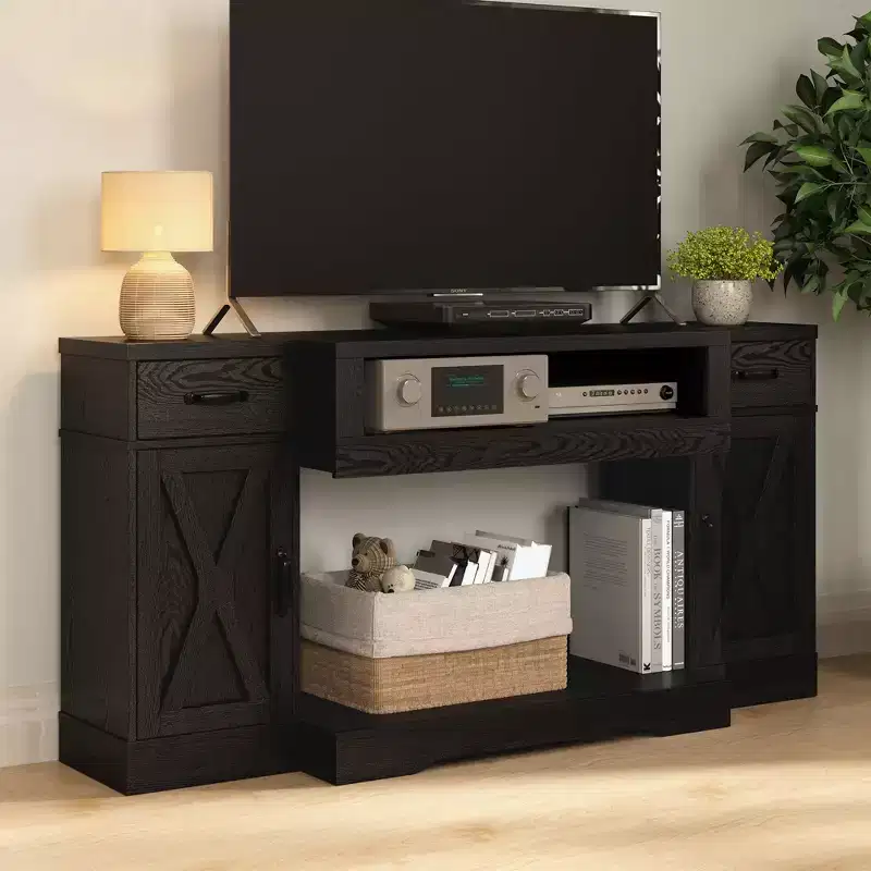 Heynemo TV Stands for TVs up to 75'', Farmhouse Media Console Table with Adjustable Shelves, Entertainment Center for Living Room