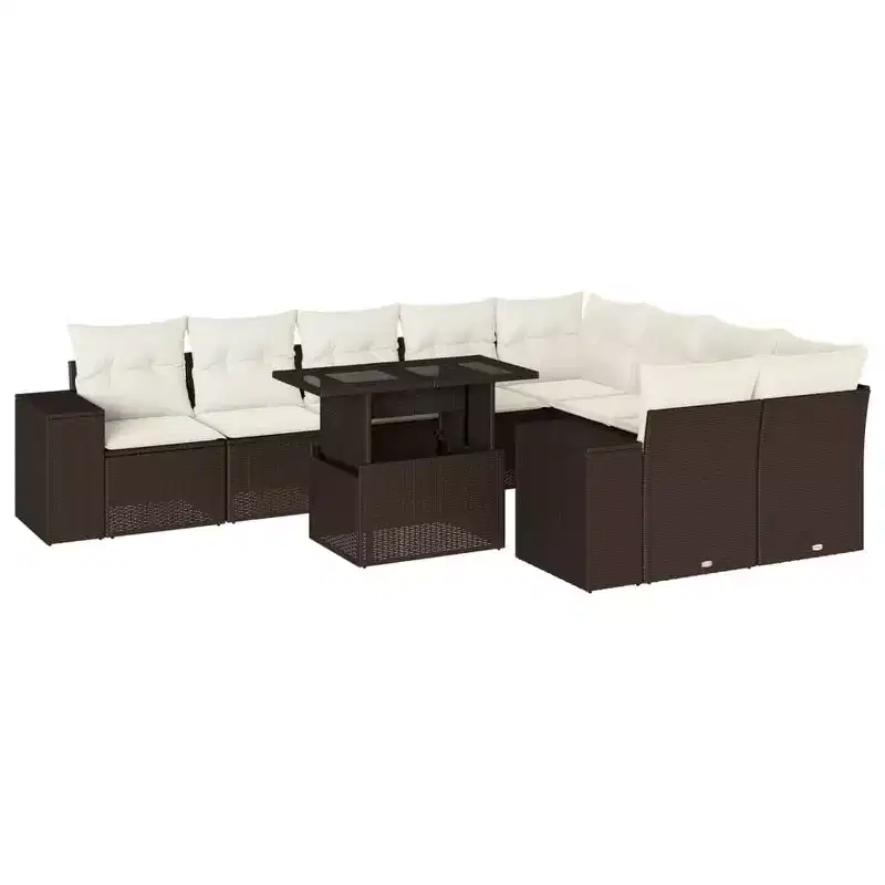 vidaXL 10 Piece Patio Sofa Set with Cushions Poly Rattan