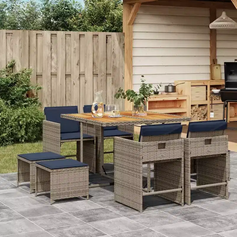 vidaXL Patio Dining Set Set of 8 Gray, Navy Blue