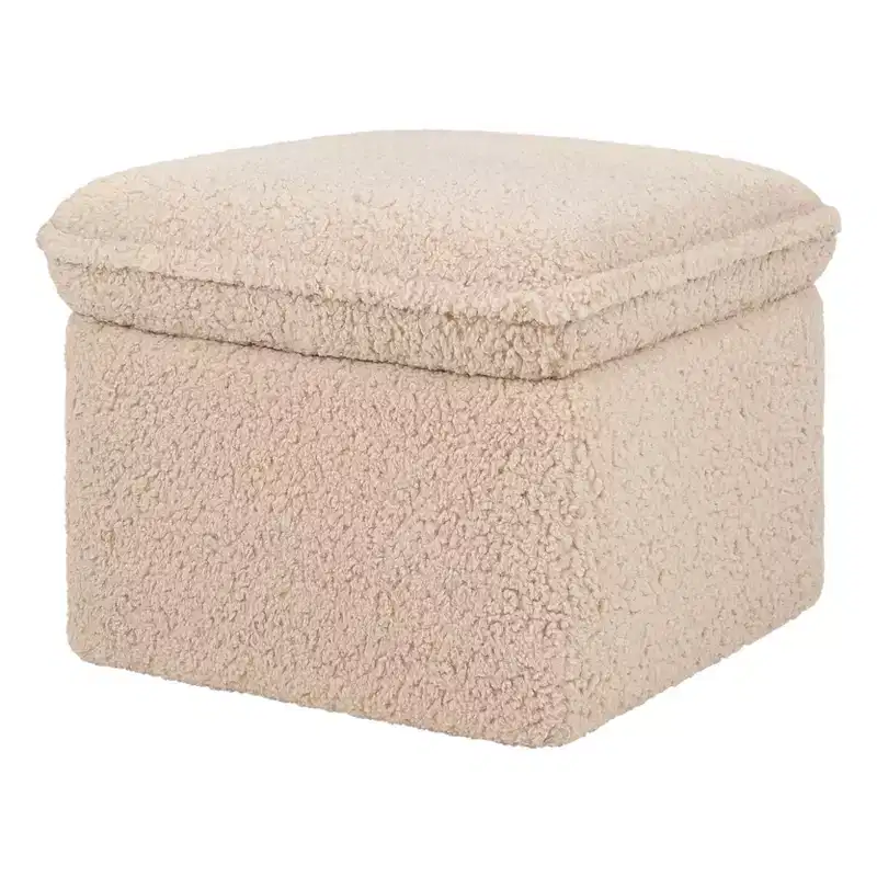 Storage Ottoman, Boucle Upholstered with Soft-Close Lid for Nursery
