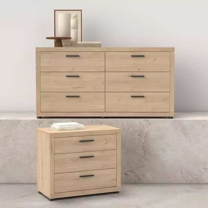 Tvilum, Mira 2-Piece Bedroom Set - 6 Drawer Double Dresser And Chest, Jackson Hickory