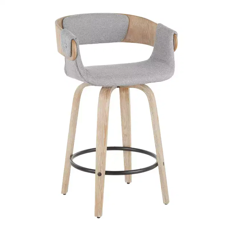 Set of 2 Upholstered Counter Height Barstools Gray/White Wash