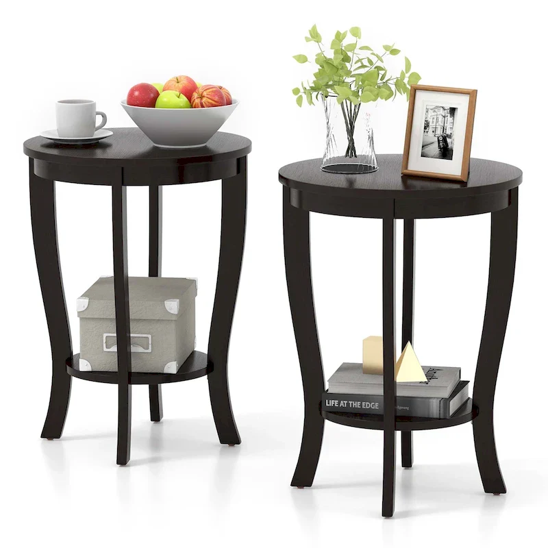 2-Tier Round Side Table Set of 2, 18