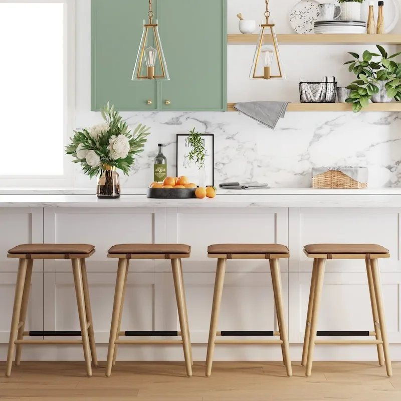 Boucle Upholstered Backless Counter Height Barstool with Cushion, Metal Legs, Modern Style