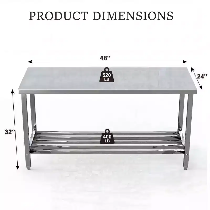 60 X 24 Stainless Steel Folding Table, Heavy Duty Commercial Kitchen Prep with Adjustable Under Shelf, 2 Tier Metal Worktable for Kitchen