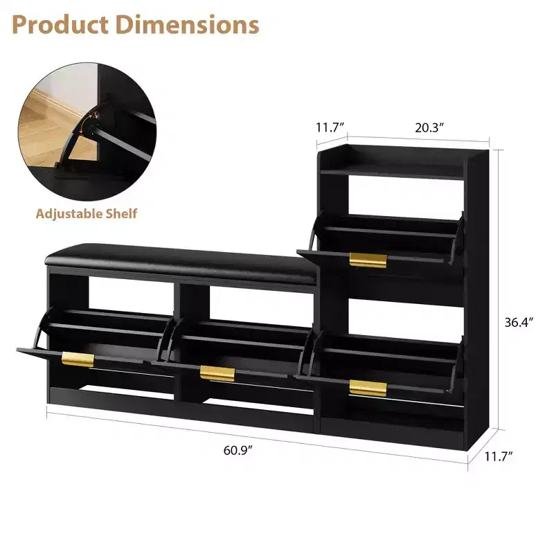 Shoe Cabinet, Freestanding Shoe Rack Bench with 4 Flip-Top Drawers, Shoe Storage Rack, and Comfortable Cushioned Seat, Suitable for Foyer and Hallway
