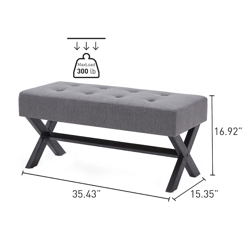Fabric Entryway Bench Beige/ Grey/ White Upholstered Bench with X-Shaped Legs, 35-inch
