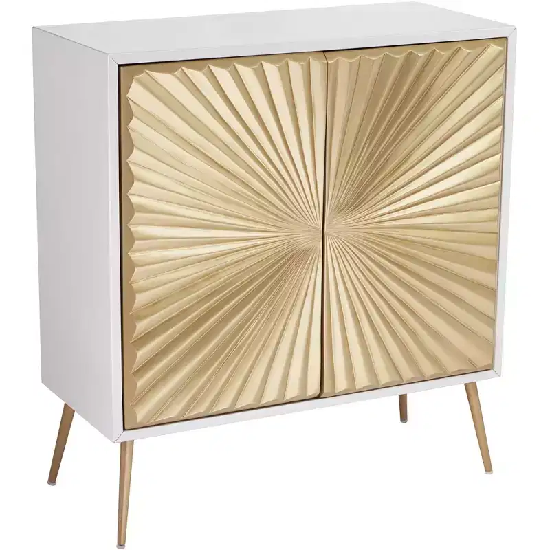 32-Inch Wide White and Gold 2-Door Cabinet with Star Pattern