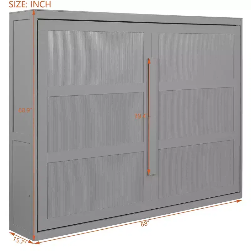 Queen Size Murphy Bed Cabinet, Wood Murphy Bed Platform Chest Bed Frame, Folding Wall Bed for Bedroom
