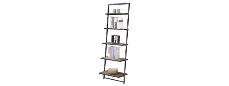 72.25" Laredo 5 Tier Ladder Bookcase/shelf Natural/Antique Black - Breighton Home: Rustic Industrial Style, Fir Plywood