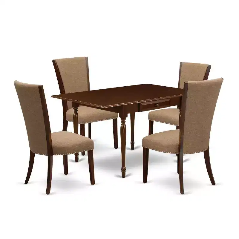 5-Piece Mahogany Finish Solid Wood Top - Rectangular Dining Room Set - Seats 4