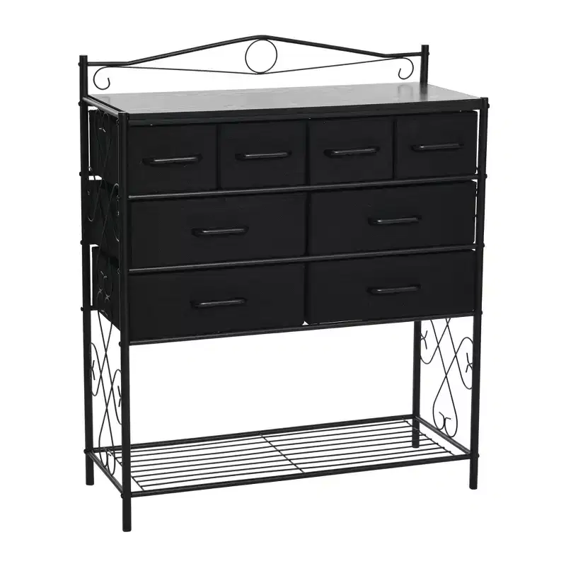 Victorian Style 8-Drawer and Bottom Shoe Shelf Dresser Unit, Black