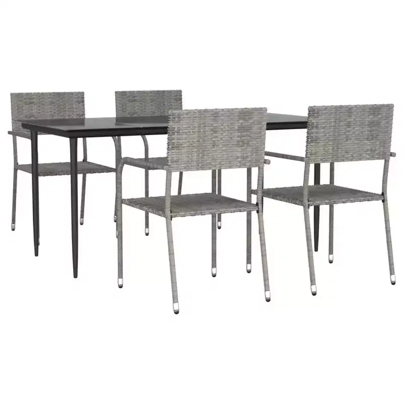 vidaXL Garden Dining Set Black PE Rattan, Powder-Coated Steel, Glass - 63 Table Length Gray 4
