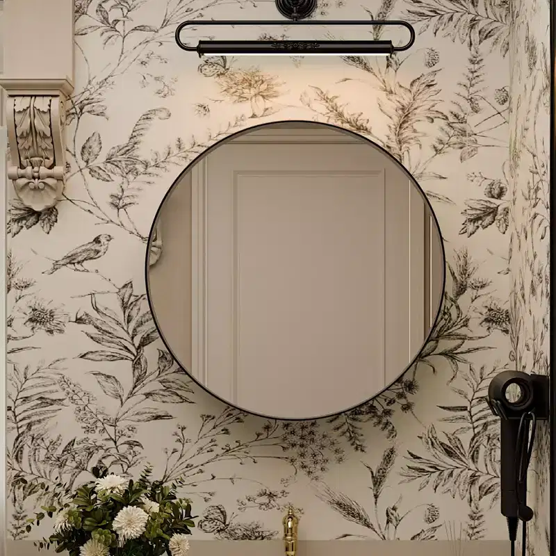 Black / Gold Round Wall-Mount Medicine Cabinet with Mirror, 23.6