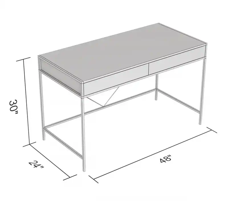 49 Computer Desk With 2 Drawers - Grey Wood With Black Metal