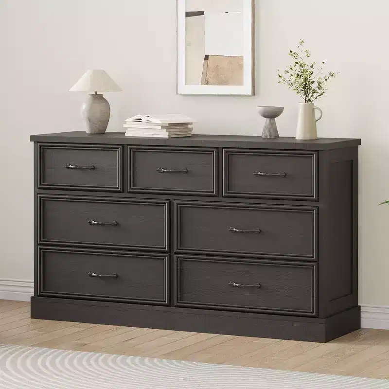 Multi-Tier Drawer Storage Cabinet, Mid Century Modern Chest, Metal Handle, for Living Room, Entryway