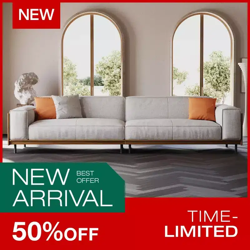 Mid-Century Modern sofas 111.81in Cotton sofa suitable for living room, with 3 pillows/Gray&Removable Slipcover