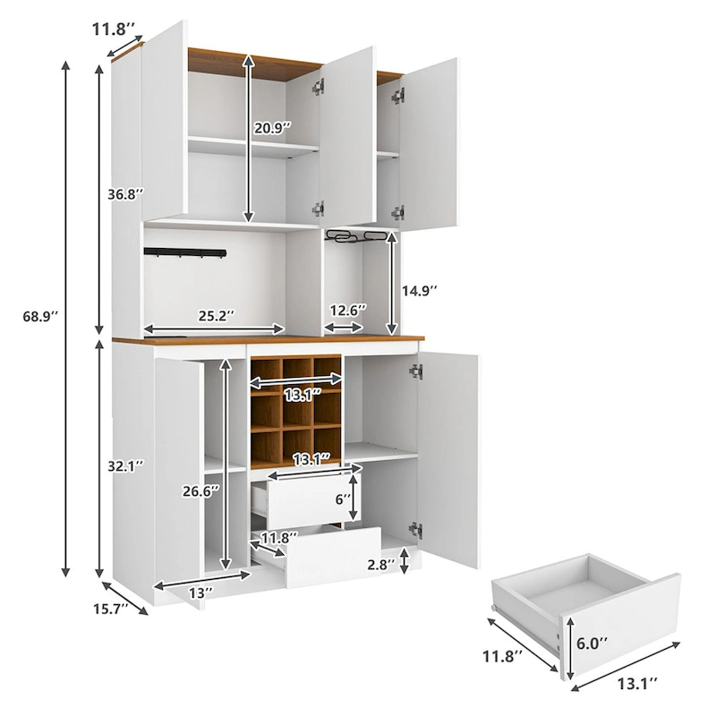 60.9 Farmhouse Coffee Bar Wine Cabinet with Charging Station