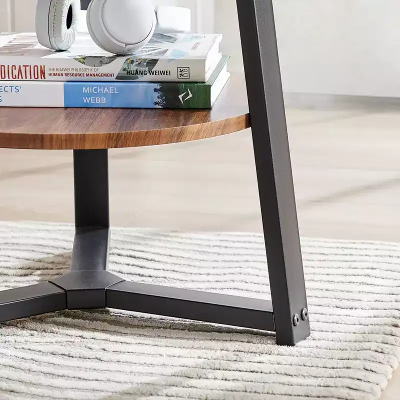 Mason Round 2-Tier Mid-Century Side Accent Table – Walnut/Black, Pedestal Legs, MDF