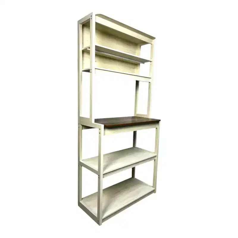 VIYET 67 5-Tier Bakers Rack (White & Rustic Brown), Particle Board Kitchen Storage Shelf (Microwave Stand & Coffee Bar Organizer)