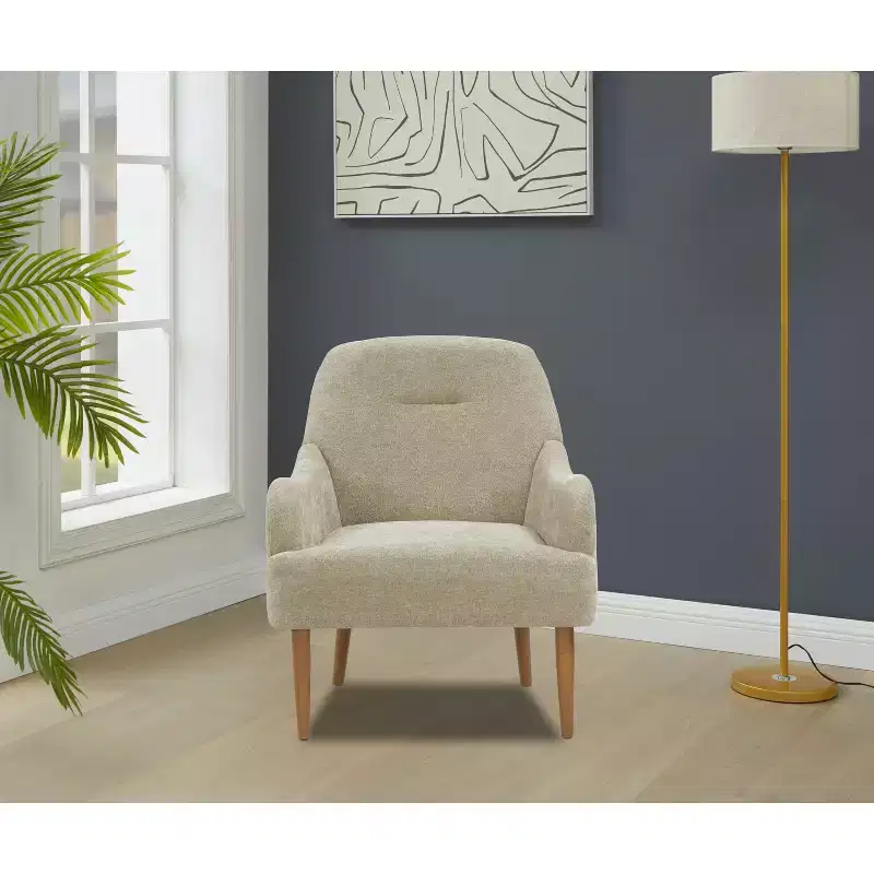 Modern Accent Chair, Chenille Armchair, Modern Style Accent Chair with Wood Legs, Comfy Design for Living Room, Bedroom