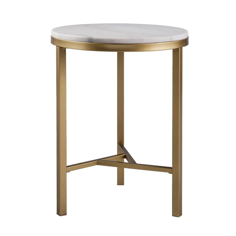 Mid-Century Modern Ivory Marble and Gold Side Table