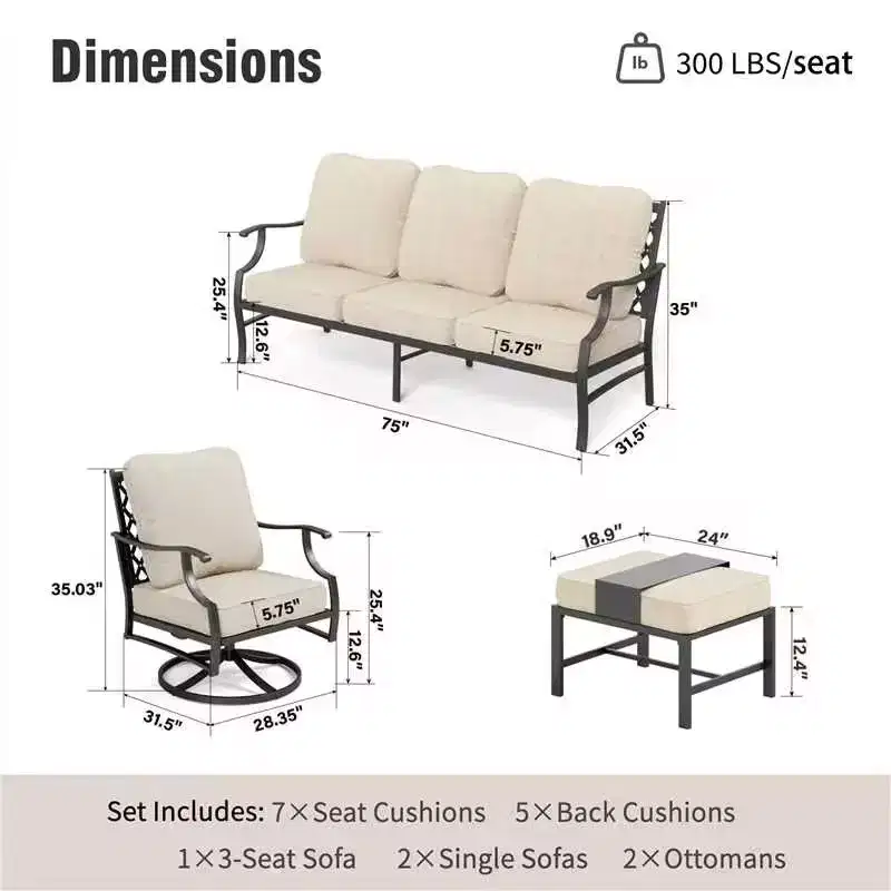 Captiva Designs 5pc Metal Patio Outdoor Conversation Set with Swivel Grid-back Chairs and Ottomans