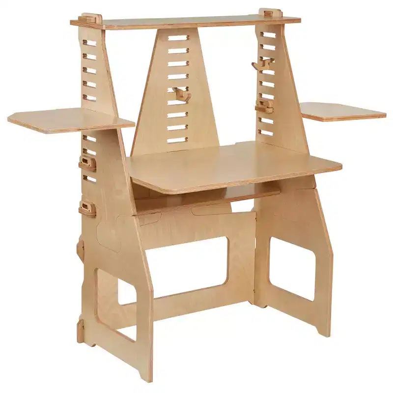 ECR4Kids Maker's Puzzle Sit or Stand Adjustable Desk, Classroom Furniture, Natural