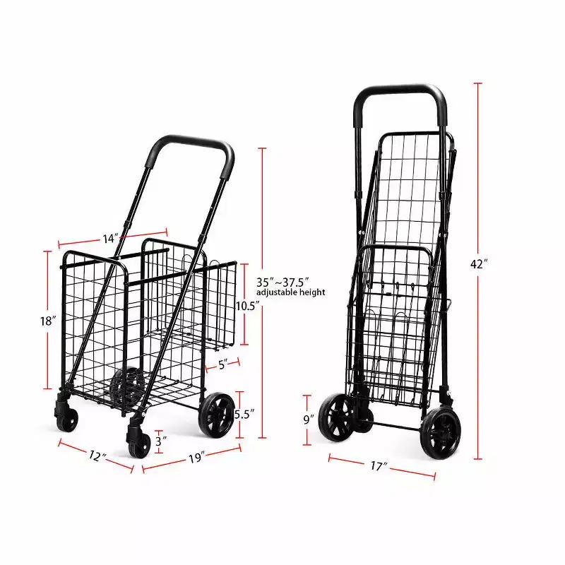 Folding Shopping Cart Basket Rolling Utility Trolley Adjustable Handle New