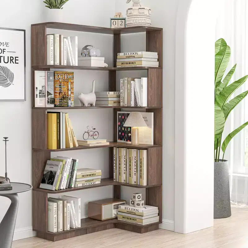 GDFStudio Tabbie 64H Freestanding Corner 5-Tier L-Shaped Bookshelf