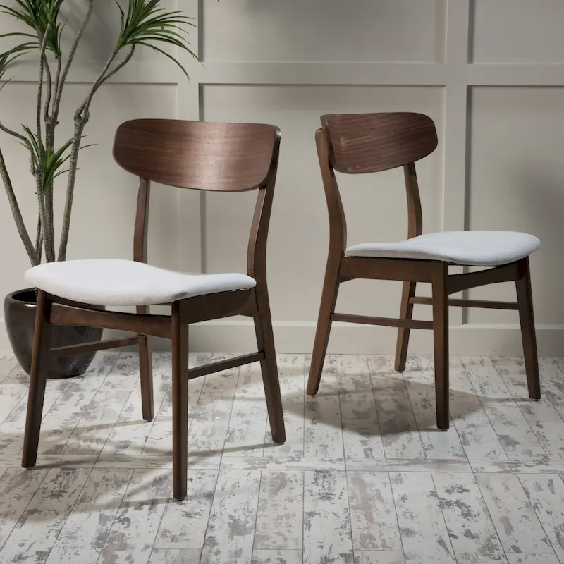 Fabric-upholstered Wood Dining Chairs (Set of 2) by Christopher Knight