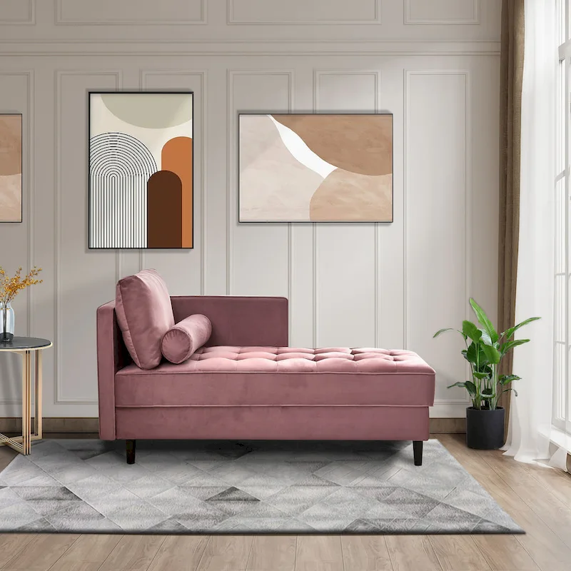 Pink 64 Velvet Tufted Chaise Lounge Chair