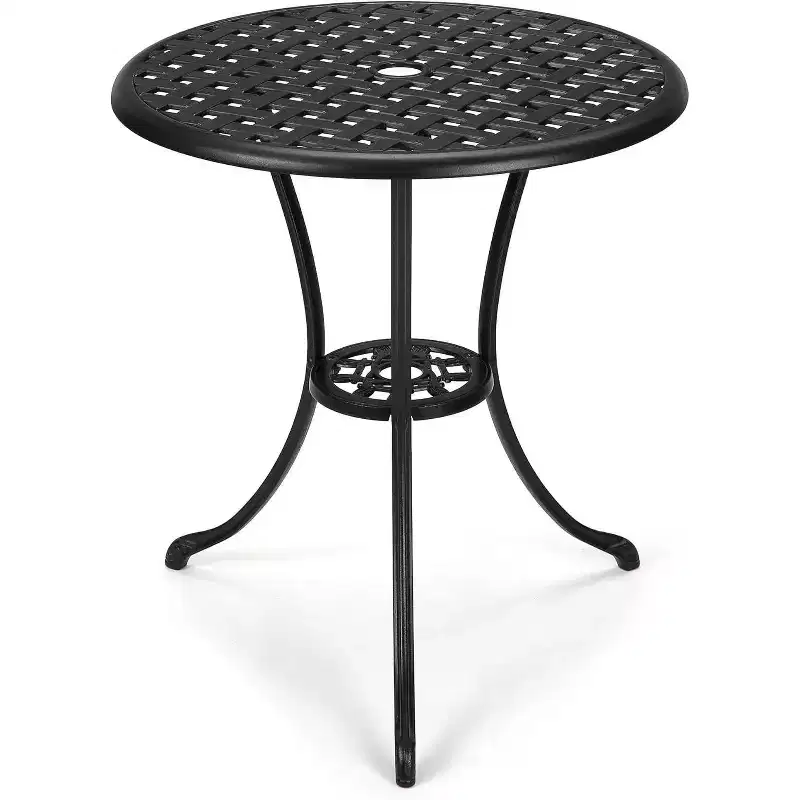 23.6 Round Cast Aluminum Patio Table with Umbrella Hole, Perfect for Outdoor, Garden, Balcony, and Porch Use