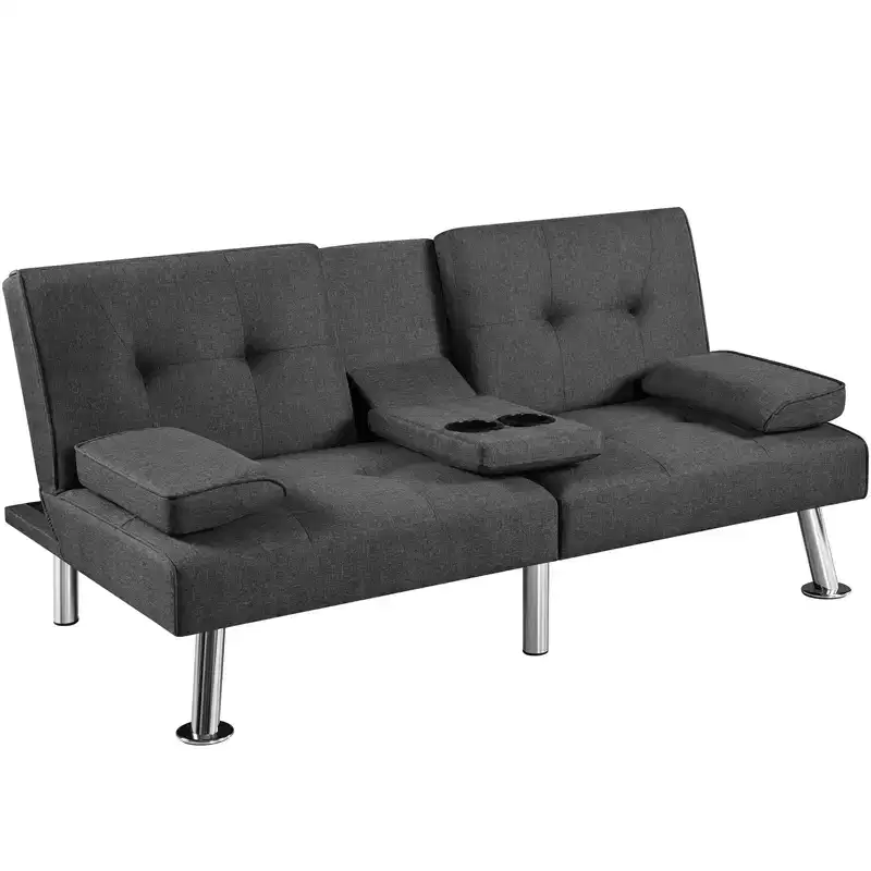 Yaheetech Fabric Upholstered Convertible Futon Sofa Bed