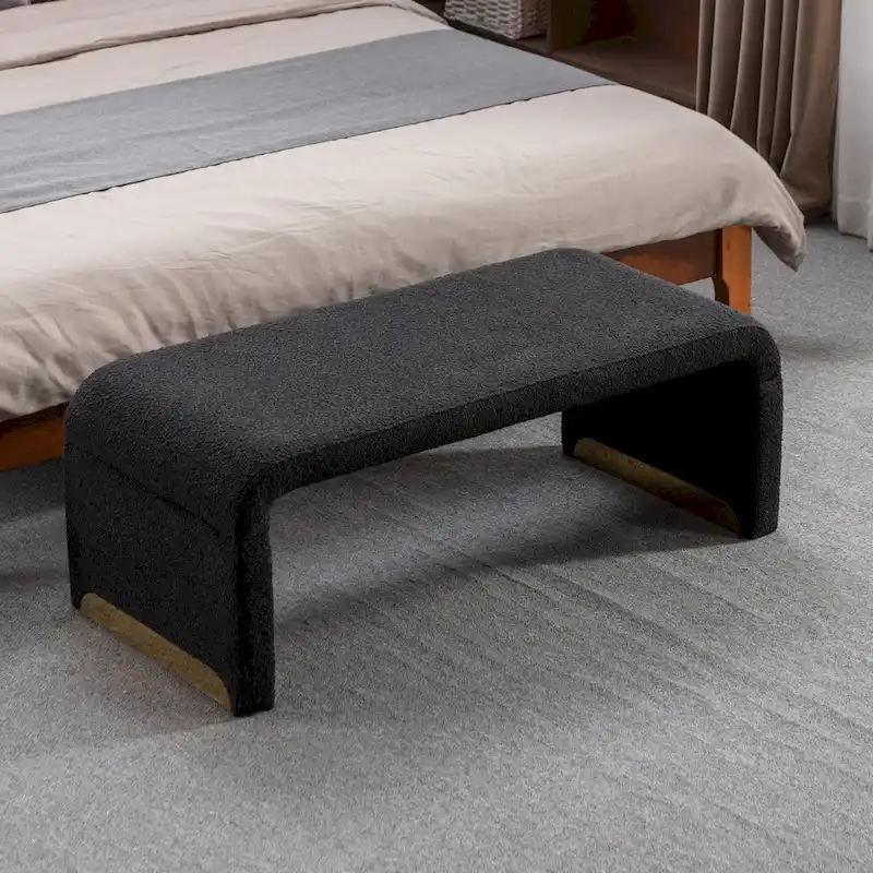 New Boucle Fabric Ottoman Footstool Bedroom Bench Shoe Bench With Gold Metal Legs